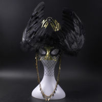 ? Black Exaggerated Big Feather Wings Masked King Stage Singing Male Masked Singer Female Mask Bar Mask