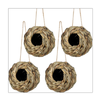 4PCS Hanging Bird Nest House for Outside,Hand Woven Made of Natural Grass 12 X 12cm for Gardens,Balconies,Tree Trunks