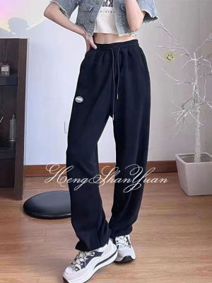 HengShanYuan กางเกงขากว้างผู้หญิง,กางเกงกางเกงกีฬาเอวสูงสไตล์อเมริกันกางเกงลำลอง Beam Fee หลวม