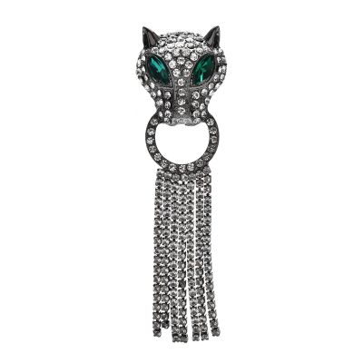 Wuli amp;baby Shinning Leopard Head Tassel Brooches For Women Unisex Rhinestone Tiger Animal Head Party Office Brooch Pin Gifts