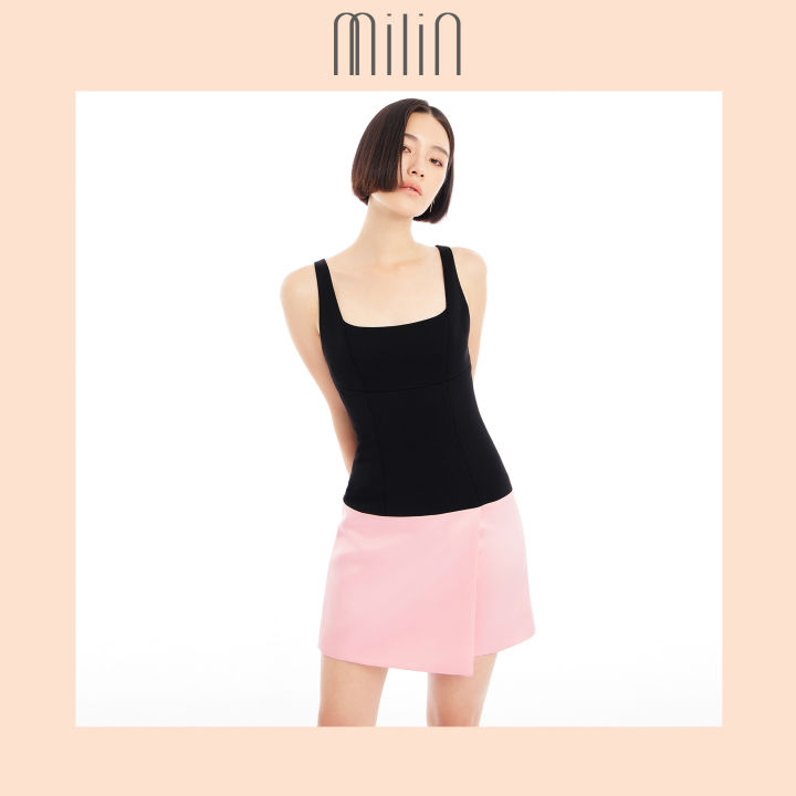 milin-two-toned-sleeveless-mini-dress-เดรสสั้นแขนกุด-2-โทนสี-candidate-dress