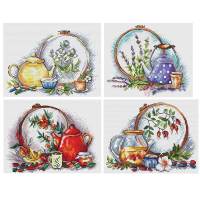 Four Seasons Teapot Patterns Counted Cross Stitch Sets 11CT 14CT 16CT 18CT DIY Handmade Cross Stitch Kits Embroidery Needlework