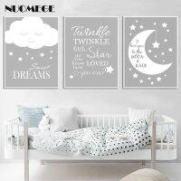 ☽☬▧ Nursery Wall Art พิมพ์ Moon Twinkle ภาพวาดผ้าใบสีเทาสีขาวโปสเตอร์และพิมพ์ Nordic เด็กตกแต่งภาพ Baby Room Decor