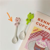 Cartoon Ceramic Ice Cream Dessert Spoon Heat Resistant Hangable Oatmeal Soup Tea Scoop Kitchen Restaurant Coffee Milk Spoons Serving Utensils