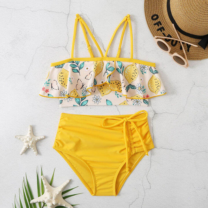 tumama-kids-kids-swimsuits-high-waist-drawstring-printed-bikini-kids-swimsuit