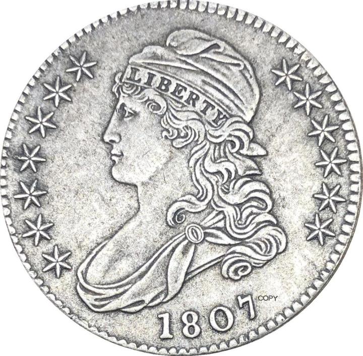 เหรียญชุบเงินแบบหน้าอกครึ่งดอลลาร์50เหรียญสหรัฐลิเบอร์ตี้อีเกิล1807-50เซ็นต์สกุลเงิน