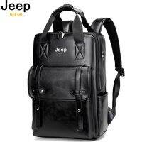 【jw】✿☏  JEEP BULUO-Mochila de Couro Impermeável para Homens e Mulheres Bolsa Escola Vintage Laptop Exterior Esportes Casual Viagem Split 14