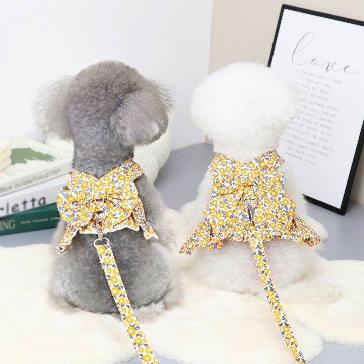papi-pet-ชุดสายรัดสุนัขพร้อมสายจูงชุด-bownot-ชุดเจ้าหญิงเสื้อผ้าสัตว์เลี้ยงสำหรับสุนัขชุดกระโปรงเสื้อกั๊กเทียมเสื้อผ้าลูกสุนัข