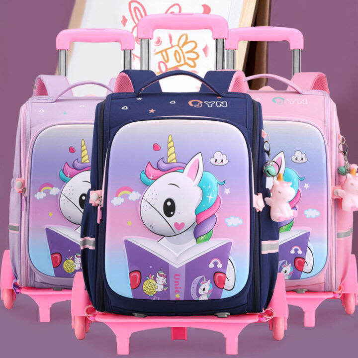 New Unicorn Allinone Student Trolley School Bag 6wheel Detachable Waterproof Primary School