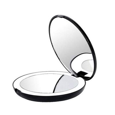 Portable Folding Mirror with LED Light Makeup Mirror, 10X Magnifying Glass, 12 Lamp Bead Mini Mirror