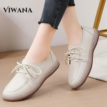 VIWANA Women White Flats Shoes Korean Style Lace Up Casual Flat