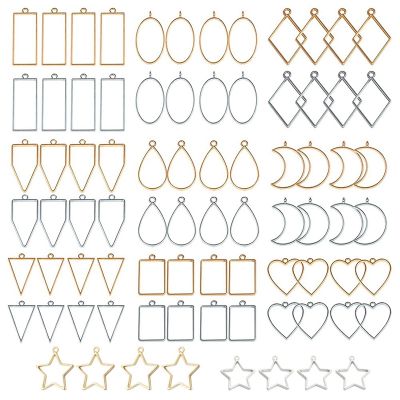 80 PCS Assorted Open Metal Bezels for Resin Pressed Frame Charms Earring and Necklaces Making Frames (Gold and Silver)