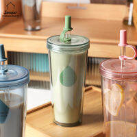 SWEEJAR ถ้วยสองชั้นพร้อมฟาง520ML ฉนวนกันความร้อนเย็นเกรดอาหารเป็นแก้วนมแบบพกพา