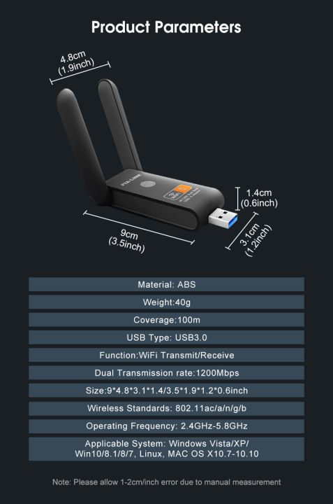 doomhot-jอะแดปเตอร์-usb-wifi-1200mbps-dual-band-2-4-5-8-ghz-เครือข่ายไร้สายตัวรับสัญญาณภายนอก-mini-wifi-dongle-ตัวรับพร้อมเสาอากาศหมุนได้สำหรับแล็ปท็อปพีซีเดสก์ท