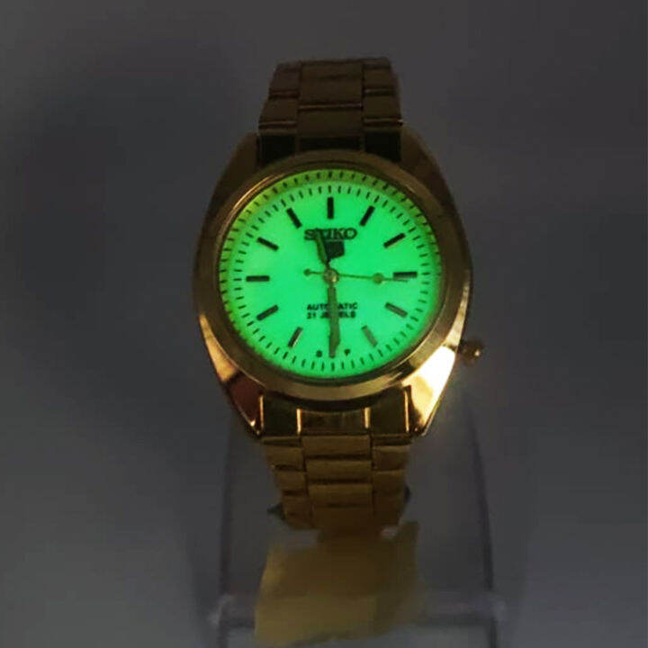 Seiko 5 21 Jewels Automatic Movement Luminous Dial Gold Stainless Steel