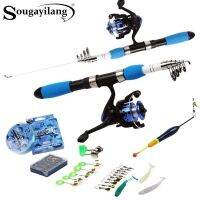 Sougayilang Portable Telescopic Fishing Travel Combo 1.0-1.8m Fishing Rod and Spinning Blue Reel Baits Hooks Line Full Set