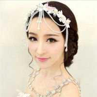 Bridal hair accessories wedding crystal lily tassel wedding headdress handmade lace head flower pearl wedding accessories