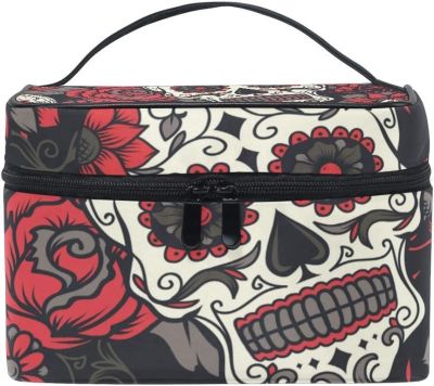 Travel Cosmetic Bag Halloween Sugar Skull Toiletry Makeup Bag Pouch Tote Case Organizer Storage For Women Girls