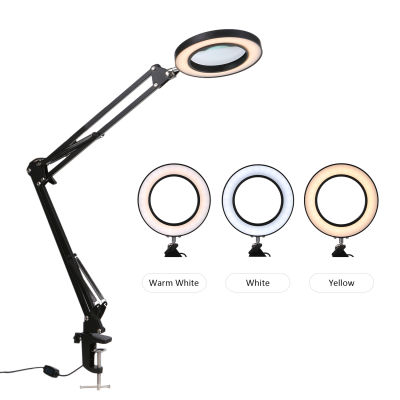 Foldable Professional 8X Magnifying Glass Desk Lamp Magnifier 64LED Light Reading Lamp with Three Dimming Modes USB Power Supply