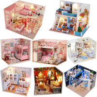 แฮนด์เมด Diy บ้านตุ๊กตาไม้ชุดเฟอร์นิเจอร์ขนาดเล็กไฟ Led Casa ตุ๊กตาของเล่น Room สำหรับผู้ใหญ่เด็กของขวัญวันเกิด