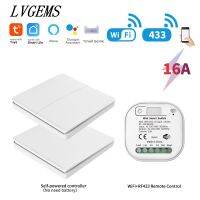 RF433.92MHZ สวิทช์บ้านอัจฉริยะ Tuya สวิตช์อุปกรณ์ตั้งเวลา16A สวิตช์ไม่มีไฟแบตเตอรี่ใช้งานได้กับ Google Home