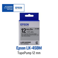 เทปพิมพ์อักษร 12 มม. TapePump 12 mm. Black On White  Epson ดำบนพื้นเงิน  LK-4SBM ของแท้