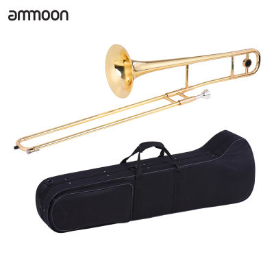 ammoon Alto Trombone ทองเหลืองเคลือบทอง Bb Tone B แบนลมเครื่องมือที่มีคิวโปรนิกเกิลหลอดเป่าทำความสะอาดติดกรณี