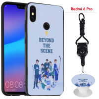 เคสโทรศัพท์ BTS,เคสซิลิโคนนิ่มสำหรับ Xiaomi Redmi 6 Pro/Xiaomi A2 Lite พร้อมแหวนลายเดียวกันและเชือก