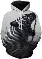 Mens Hoodie 3D Print Pullover Unisex Casual SweatshirtTiger