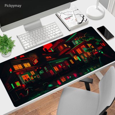 Creative Japanese Architecture Large Gaming Keyboard Neon Mouse Pad Computer Gamer Mousepad Overlock  Office Desk Mat