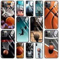 ☾∋ Tempered Glass Case For iPhone 14 13 12 11 Pro Max 12Mini X XR XS Max 8 7 6s Plus Silicone Phone Shell Basketball Basket