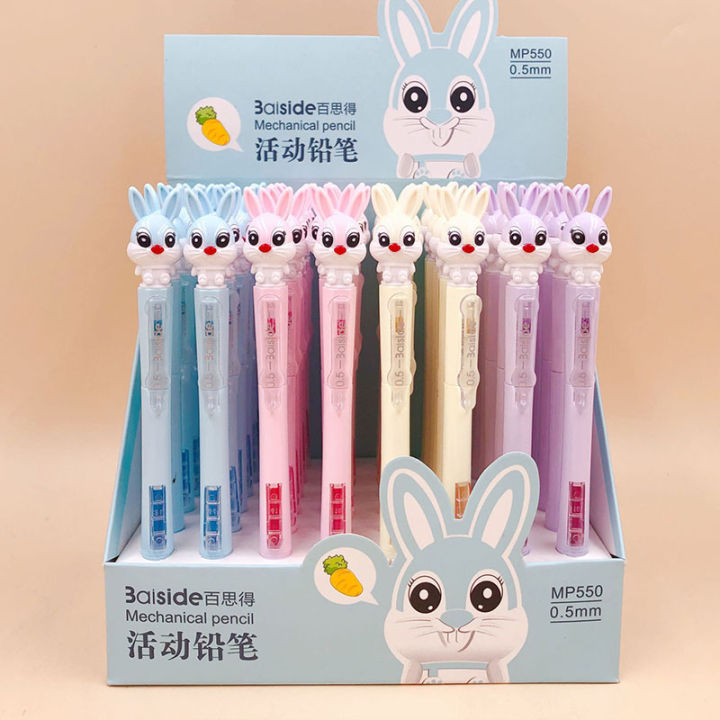 48-pcslot-cartoon-rabbit-press-mechanical-pencil-cute-student-automatic-pen-for-kid-school-office-supply-promotional-gifts