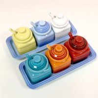 Le Creuset กระปุกใส่เครื่องปรุงโถเหลี่ยมโถใส่ช้อน7ชิ้น