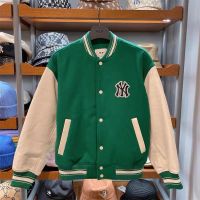 Korean NY Yankees Fall Winter MLBˉ Coat Woolen Baseball Uniform Pu Embroidery on Sleeves Large Logo Trendy Contrast Color Mens and Womens Jacket