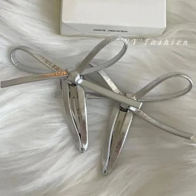 Silver Hair Accessory Hair Jewelry With Embedded Stones Trendy Headwear With Ornate Detailing. Leather Hairpin With Bow Knot One Line Edge Clip Headwear Claw Clips Hair Clips For Women Hair Clips