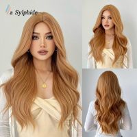 【jw】☈  Sylphide Middle Part Synthetic Wig Blonde Woman Wigs Resistant Hair