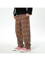 American R Color Clashing Plaid Casual Pants Men S Fall Vintage Waist Drawstring Loose Hip-Hop Sweatpants