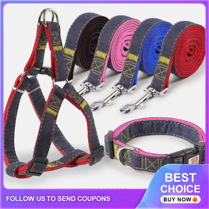【Petcare】Pet Dog Leash Big Dog Leash Harness Denim Leash Dogs Pet