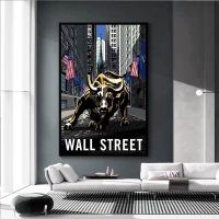 New York Landmark Wall Street Bull ผ้าใบภาพวาดสีน้ำมันชาร์จโปสเตอร์และพิมพ์ Graffiti Wall Art รูปภาพตกแต่งบ้าน