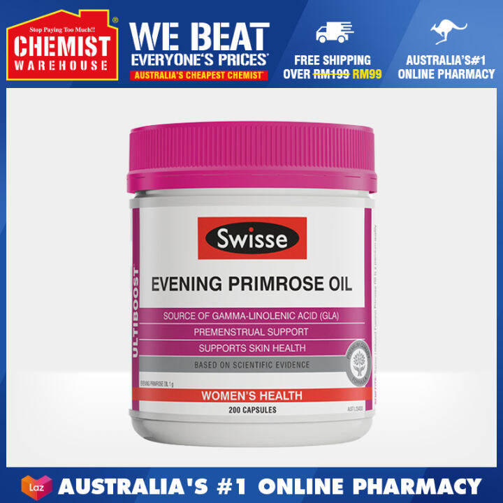 Swisse Ultiboost Evening Primrose Oil 200 Capsules Help Relieve Inflammation for Women's Health