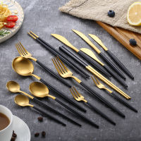 เคลือบสีดำทอง1810สแตนเลสมีดบนโต๊ะอาหารมีดกาแฟช้อนส้อมตะเกียบ Flatware ชุดเครื่องล้างจานปลอดภัย