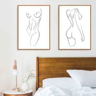 HD พิมพ์ผู้หญิง Body Single Line ภาพวาดผ้าใบบทคัดย่อตัวละครหญิง Art โปสเตอร์ Nordic Simple ตกแต่งห้องนอน