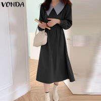 VONDA ผู้หญิงพรรคตุ๊กตาคอพัฟแขนยาว Maxi เดรสจีบหลวม Tunic Vestido (เกาหลีสาเหตุ) [โปรโมชั่นขาย]