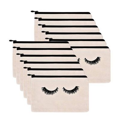 12PCS Canvas Printed Eyelash File Multifunctional Makeup Bag Storage Bag Pencil Case