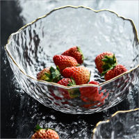 Creative Large Size Irregular Gold-edged Transparent Glass Bowl Dessert Salad Snack Fruit Vegetable Bowl Salad Bowl 1pc