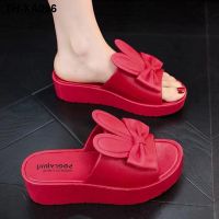 with thick slippers female summer new indoor outside plastic bathroom home wedges sponge antiskid cool