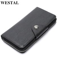 WESTAL Clutch male genuine leather Long Portomonee Coin Purse Mens wallet Zipper Money Bag male Wallet for Card Holder 5500