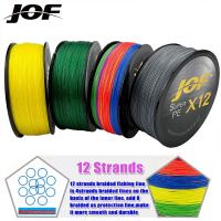 JOF 12 Strands Braid สายตกปลา PE 300M 500M 100M Strong ทนทานการขัดถูสายตกปากหลายเส้น