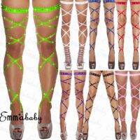 สตรี Fishnet ถุงน่องต้นขาสูง Rhinestone Studded ขา Wraps