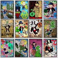 ∏ Graffiti Alec Monopoly โปสเตอร์และพิมพ์ Street Wall Art ภาพวาดผ้าใบ Rich Man Money Pop Art รูปภาพสำหรับตกแต่งบ้าน